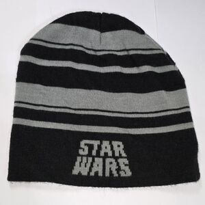 Star Wars Official Black & Gray Striped Knit Beanie Hat - One Size Fits Most